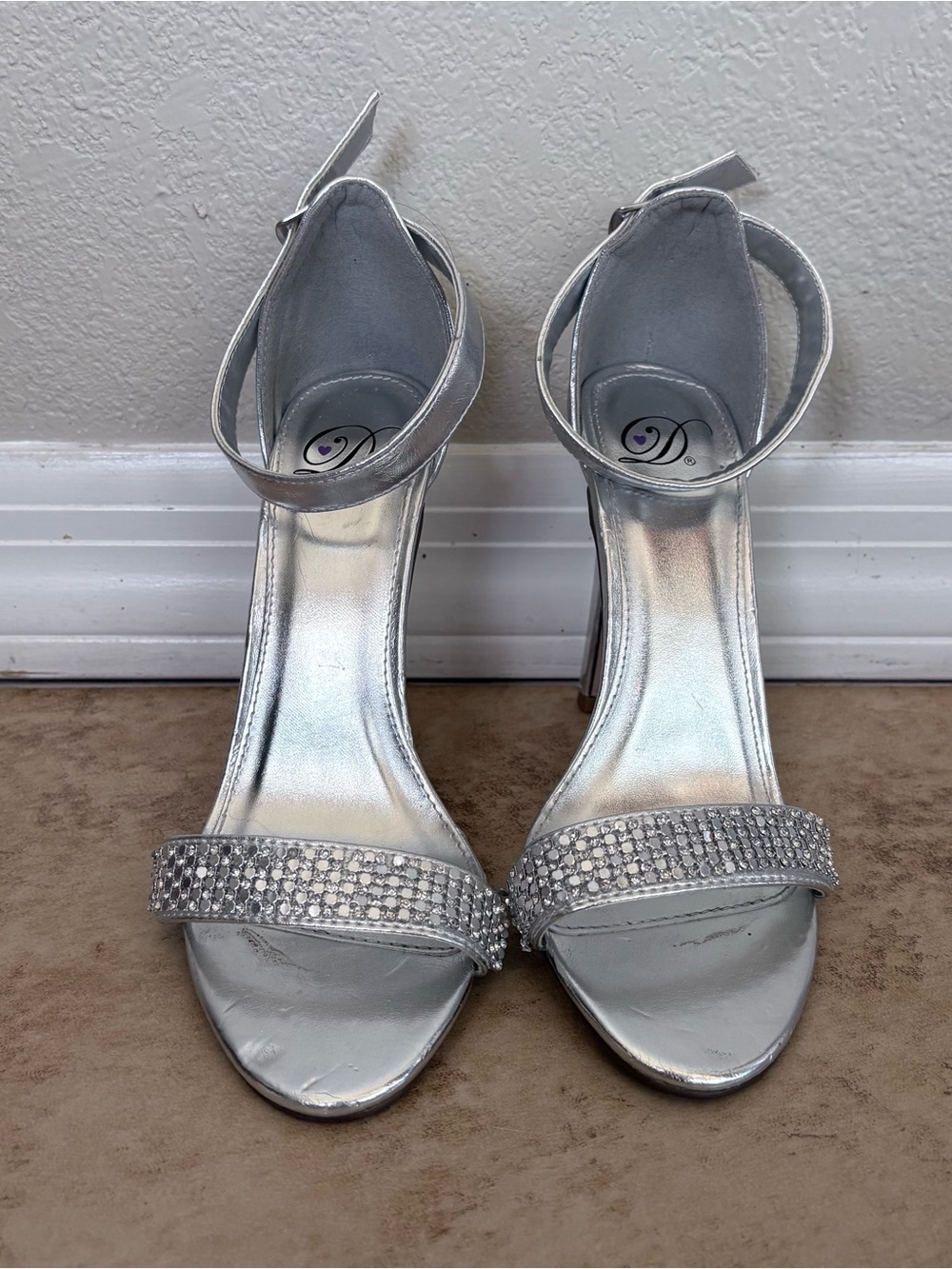 Silver Rhinestone Ankle-Strap Women's Heels